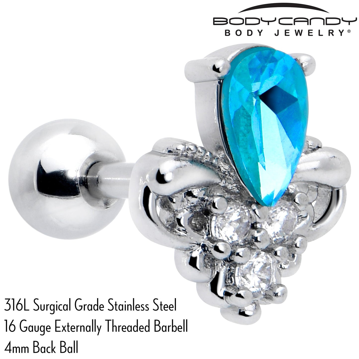 16G 1/4 Blue Gem Style Simplicity Cartilage Tragus Earring