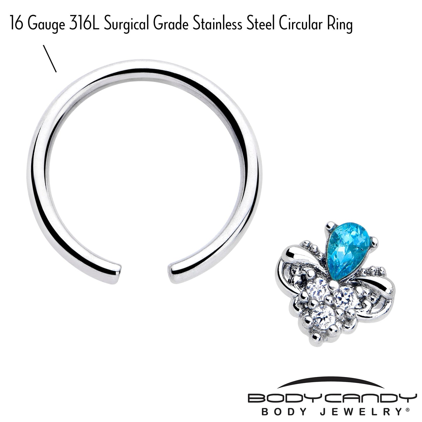 16G 3/8 Blue Gem Style Simplicity BCR Captive Ring