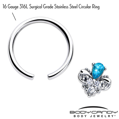 16G 3/8 Blue Gem Style Simplicity BCR Captive Ring