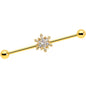 14G Clear CZ Gem Gold Tone Glam Snowflake Industrial Barbell 38mm
