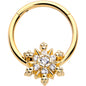16G 3/8 Clear CZ Gem Gold Tone Glam Snowflake Hinged Segment Ring
