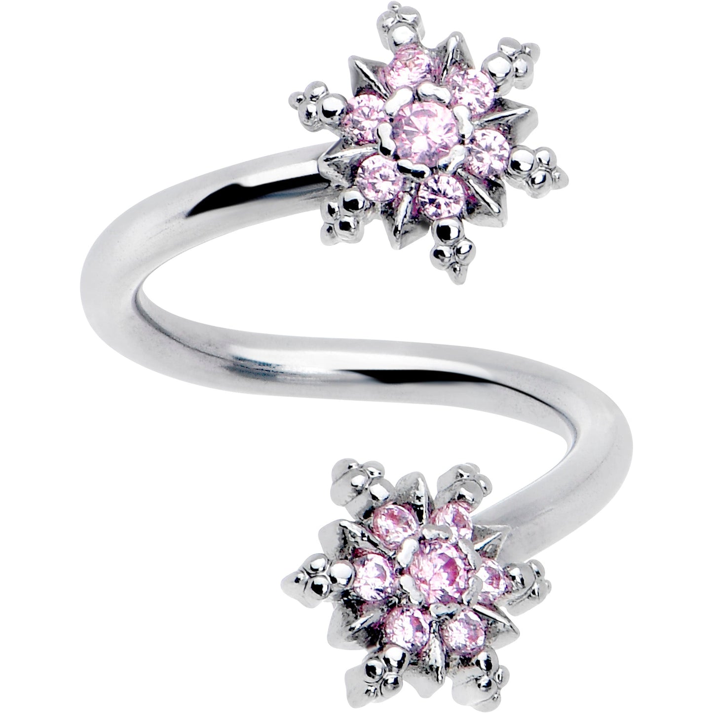 Pink CZ Gem Glam Snowflake Spiral Twister Belly Ring