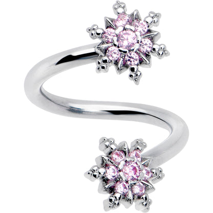 Pink CZ Gem Glam Snowflake Spiral Twister Belly Ring