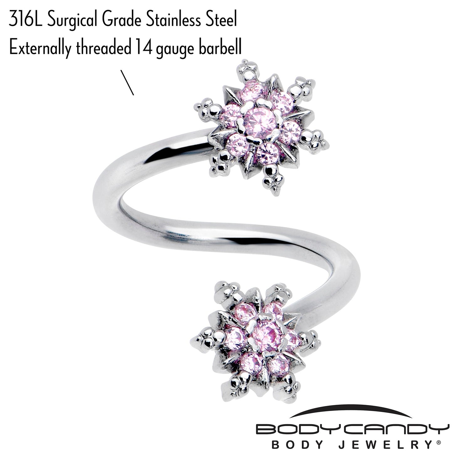 Pink CZ Gem Glam Snowflake Spiral Twister Belly Ring