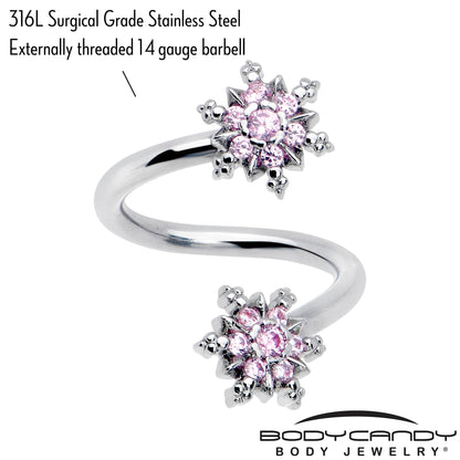 Pink CZ Gem Glam Snowflake Spiral Twister Belly Ring