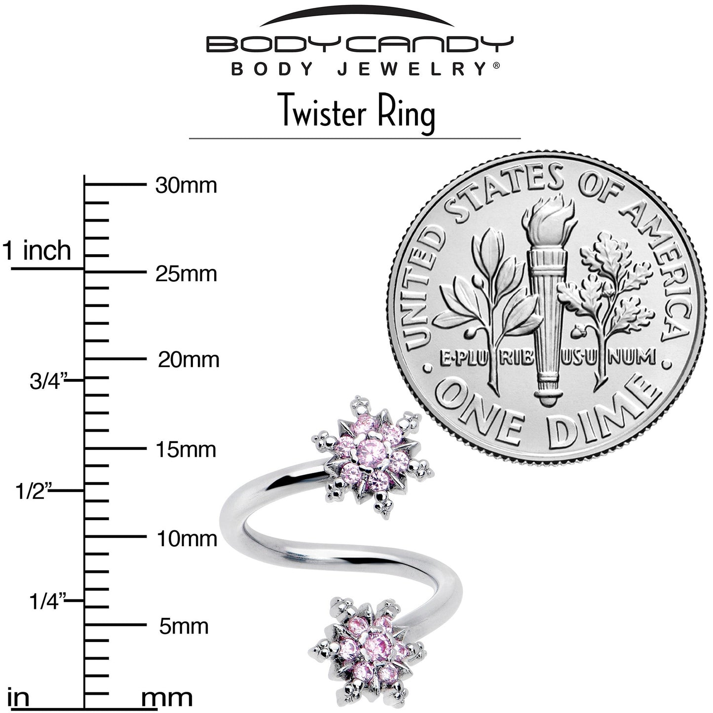 Pink CZ Gem Glam Snowflake Spiral Twister Belly Ring