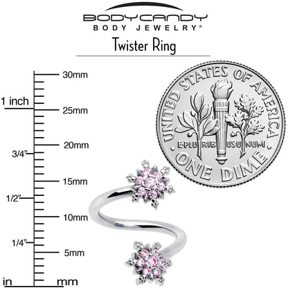 Pink CZ Gem Glam Snowflake Spiral Twister Belly Ring