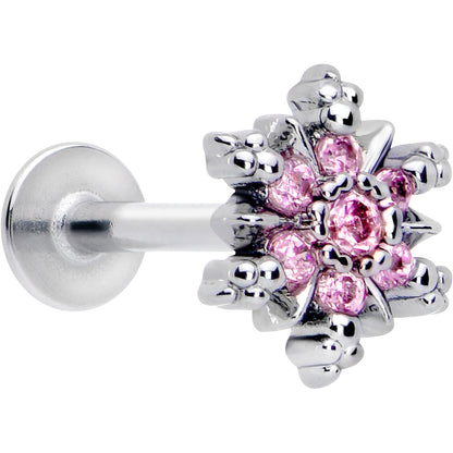 16G 5/16 Pink CZ Gem Glam Snowflake Labret Monroe Tragus