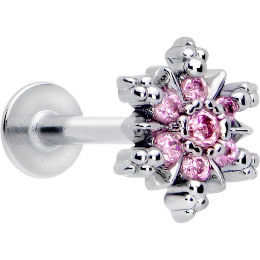 16G 5/16 Pink CZ Gem Glam Snowflake Labret Monroe Tragus