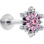 16G 5/16 Pink CZ Gem Glam Snowflake Labret Monroe Tragus