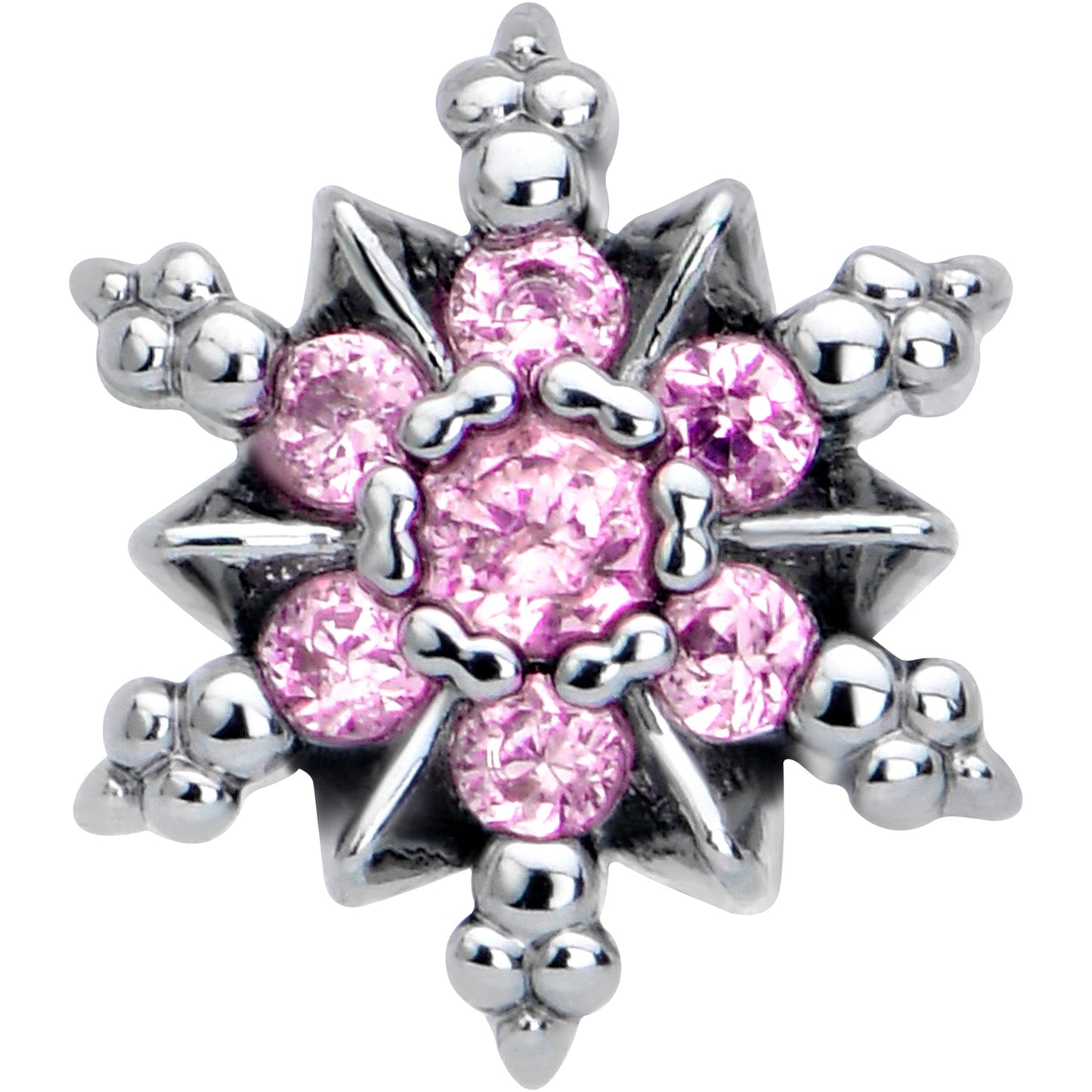 16G 5/16 Pink CZ Gem Glam Snowflake Labret Monroe Tragus