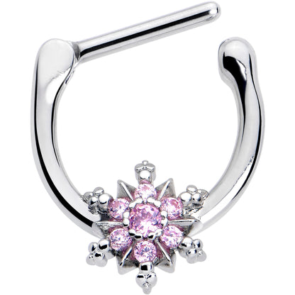 16G 5/16 Pink CZ Gem Glam Snowflake Cartilage Clicker