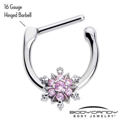 16G 5/16 Pink CZ Gem Glam Snowflake Cartilage Clicker