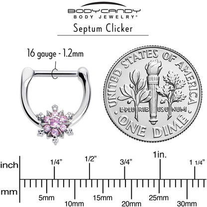 16G 5/16 Pink CZ Gem Glam Snowflake Cartilage Clicker