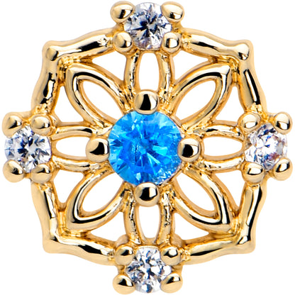 16G 1/4 Blue CZ Gem Gold Tone Flower Ring Cartilage Tragus Earring