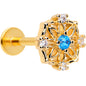 16G 5/16 Blue CZ Gem Gold Tone Flower Ring Labret Monroe Tragus