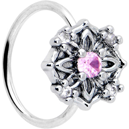 20G 5/16 Pink CZ Gem Flower Circle Nose Hoop