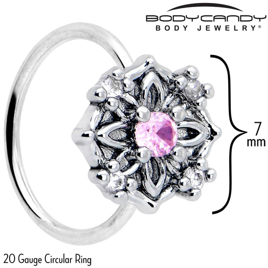 20G 5/16 Pink CZ Gem Flower Circle Nose Hoop