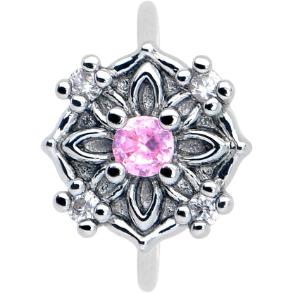 20G 5/16 Pink CZ Gem Flower Circle Nose Hoop