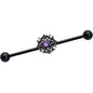 14G Purple CZ Gem Black Flower Ring Industrial Barbell 38mm
