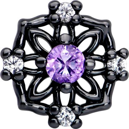 20G 7mm Purple CZ Gem Black Flower Ring L Shape Nose Ring