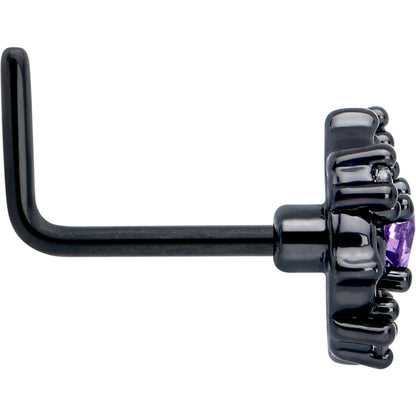 20G 7mm Purple CZ Gem Black Flower Ring L Shape Nose Ring