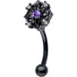 16G 5/16 Purple CZ Gem Black Flower Ring Curved Eyebrow Ring