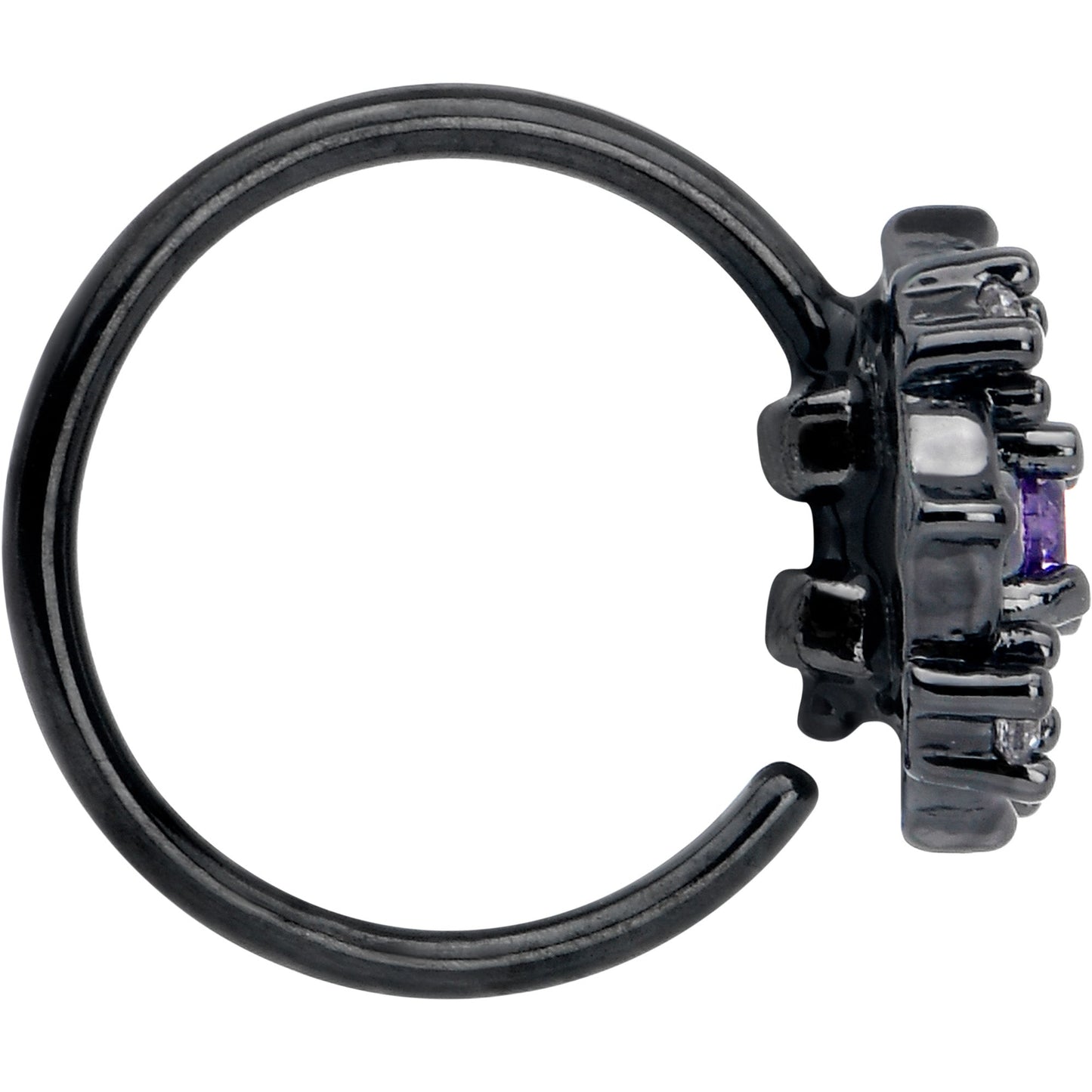 20G 5/16 Purple CZ Gem Black Flower Ring Nose Hoop