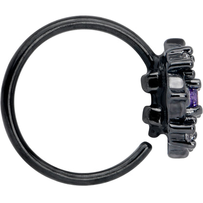20G 5/16 Purple CZ Gem Black Flower Ring Nose Hoop