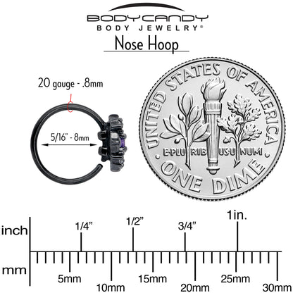 20G 5/16 Purple CZ Gem Black Flower Ring Nose Hoop