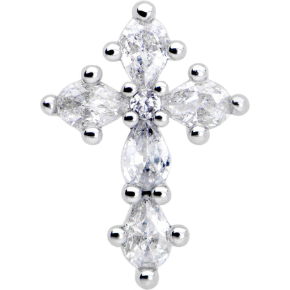 20G 7mm Clear CZ Gem Cross Dangle L Shape Nose Ring