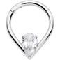 16G CZ Stainless Steel Hinged Segment Ring with Gem Teardrop