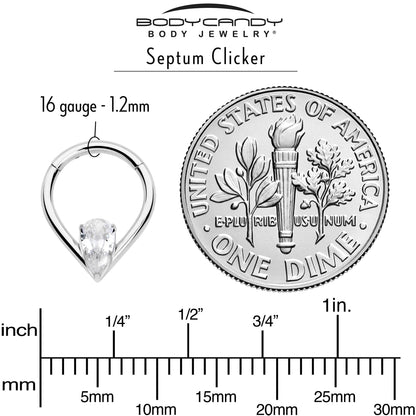 16G CZ Stainless Steel Hinged Segment Ring with Gem Teardrop