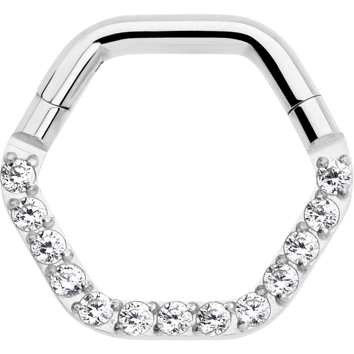 16G 5/16 Clear CZ Gem Hexagon Shape Hinged Segment Ring