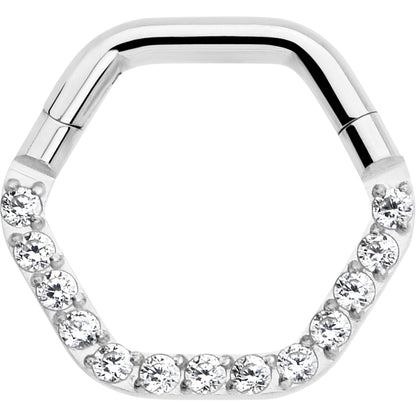 16G 5/16 Clear CZ Gem Hexagon Shape Hinged Segment Ring