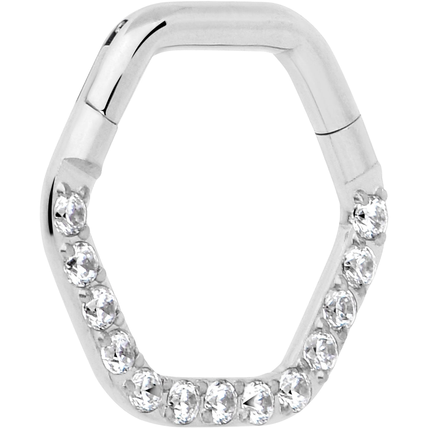16G 5/16 Clear CZ Gem Hexagon Shape Hinged Segment Ring