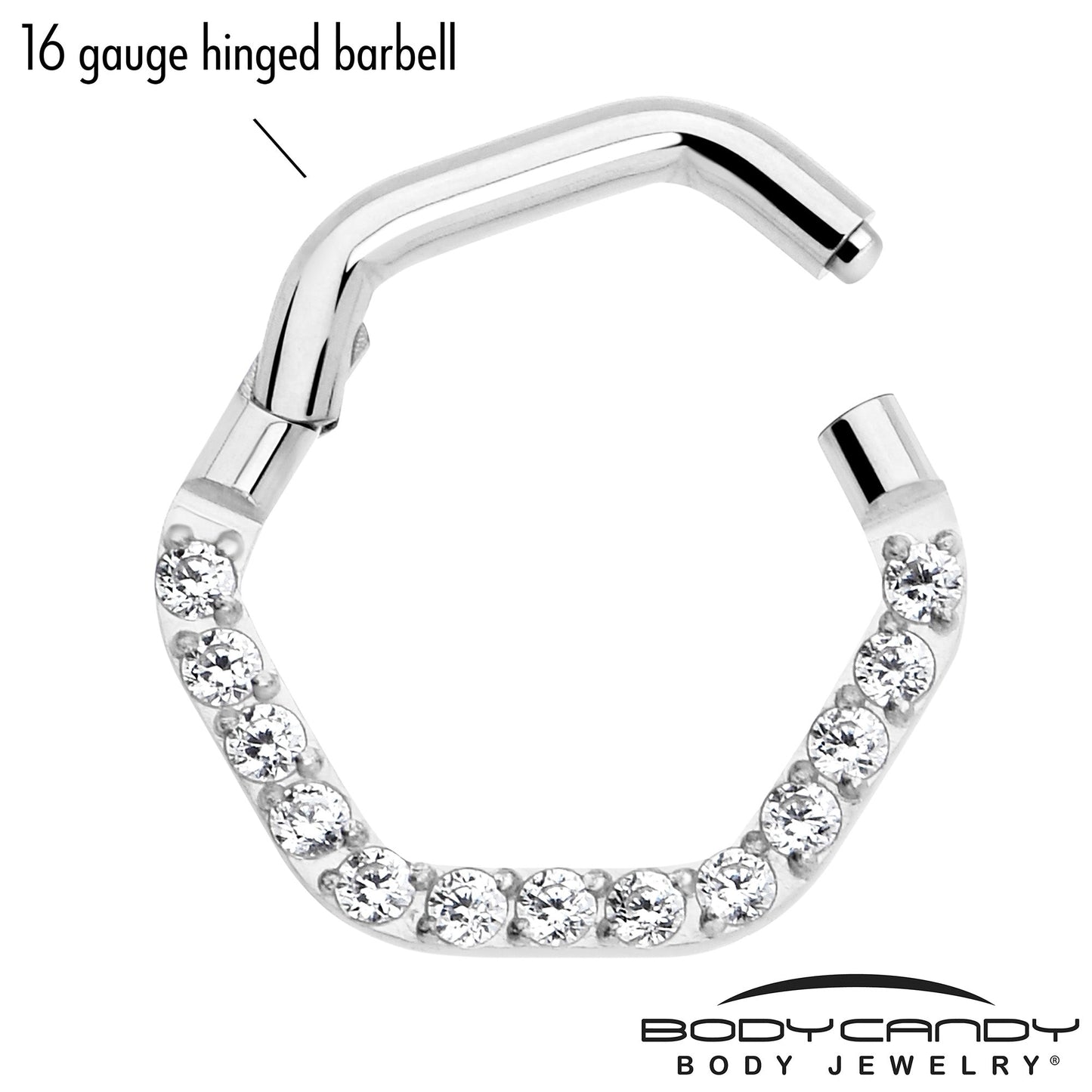 16G 5/16 Clear CZ Gem Hexagon Shape Hinged Segment Ring