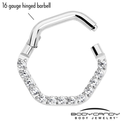 16G 5/16 Clear CZ Gem Hexagon Shape Hinged Segment Ring
