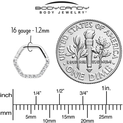 16G 5/16 Clear CZ Gem Hexagon Shape Hinged Segment Ring