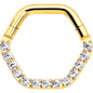 16G 5/16 Clear CZ Gem Gold Tone Hexagon Shape Hinged Segment Ring