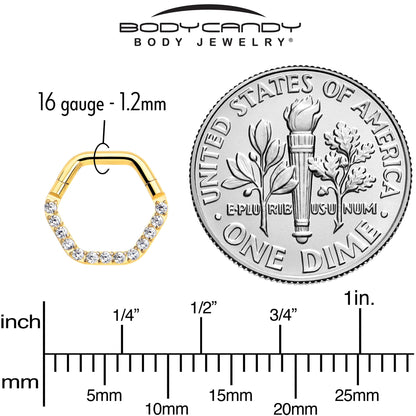 16G 5/16 Clear CZ Gem Gold Tone Hexagon Shape Hinged Segment Ring