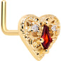 20G 7mm Red CZ Gem Gold Tone Heart Queen L Shape Nose Ring