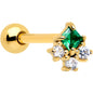 Green CZ Gem Gold Tone Rhombus Riot Barbell Tongue Ring
