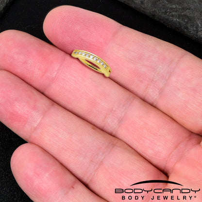 Clear CZ Gem Gold Tone Paved Row Perfection Hinged Hoop Belly Ring
