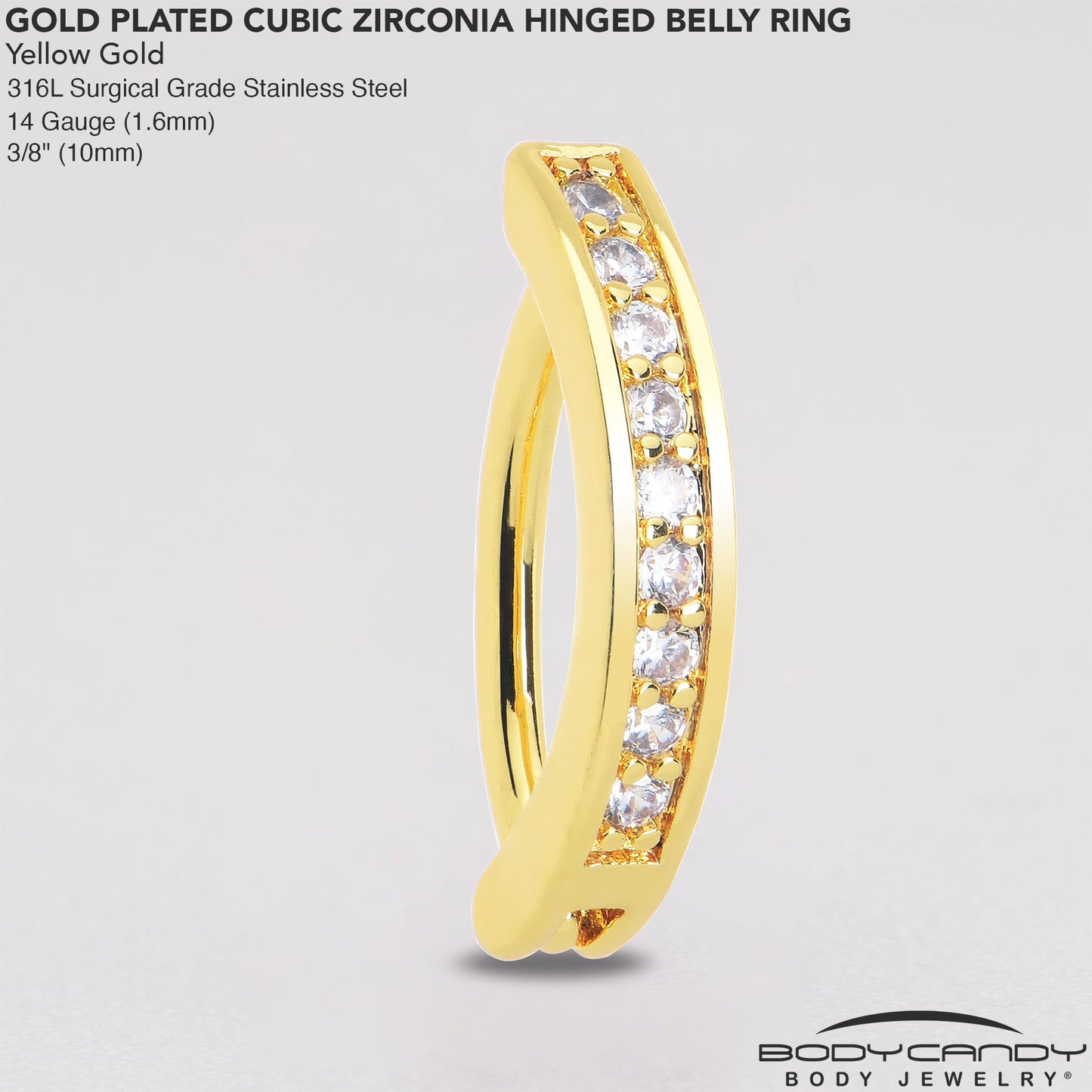 Clear CZ Gem Gold Tone Paved Row Perfection Hinged Hoop Belly Ring