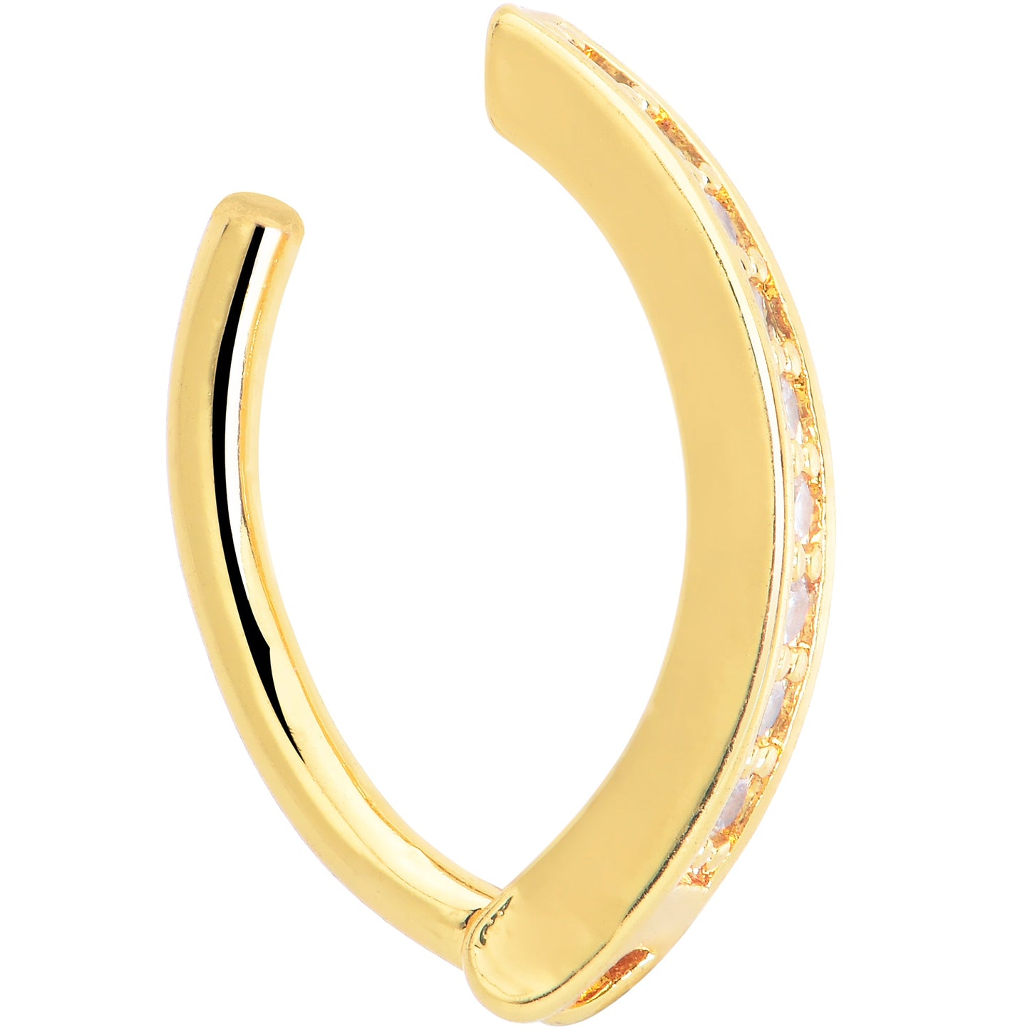 Clear CZ Gem Gold Tone Paved Row Perfection Hinged Hoop Belly Ring