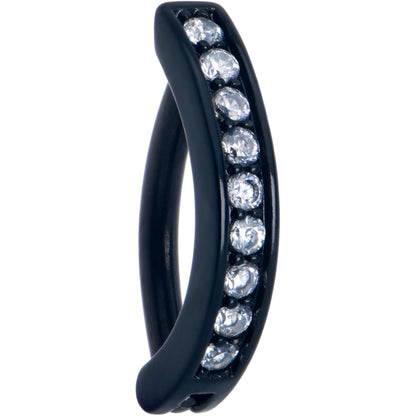 Clear CZ Gem Black Forward Facing Hinged Belly Hoop
