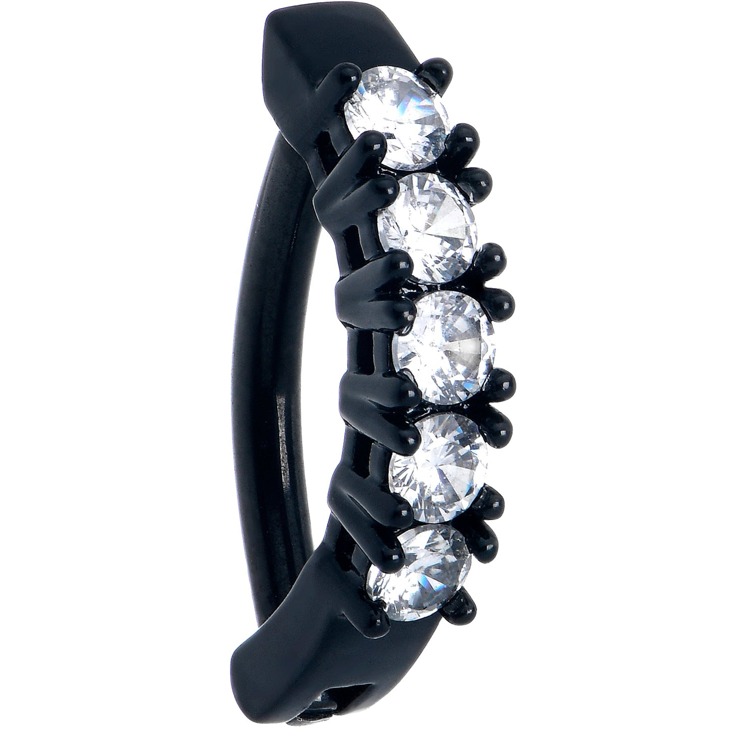 Clear CZ Gem Black Quintet Forward Facing Hinged Belly Hoop