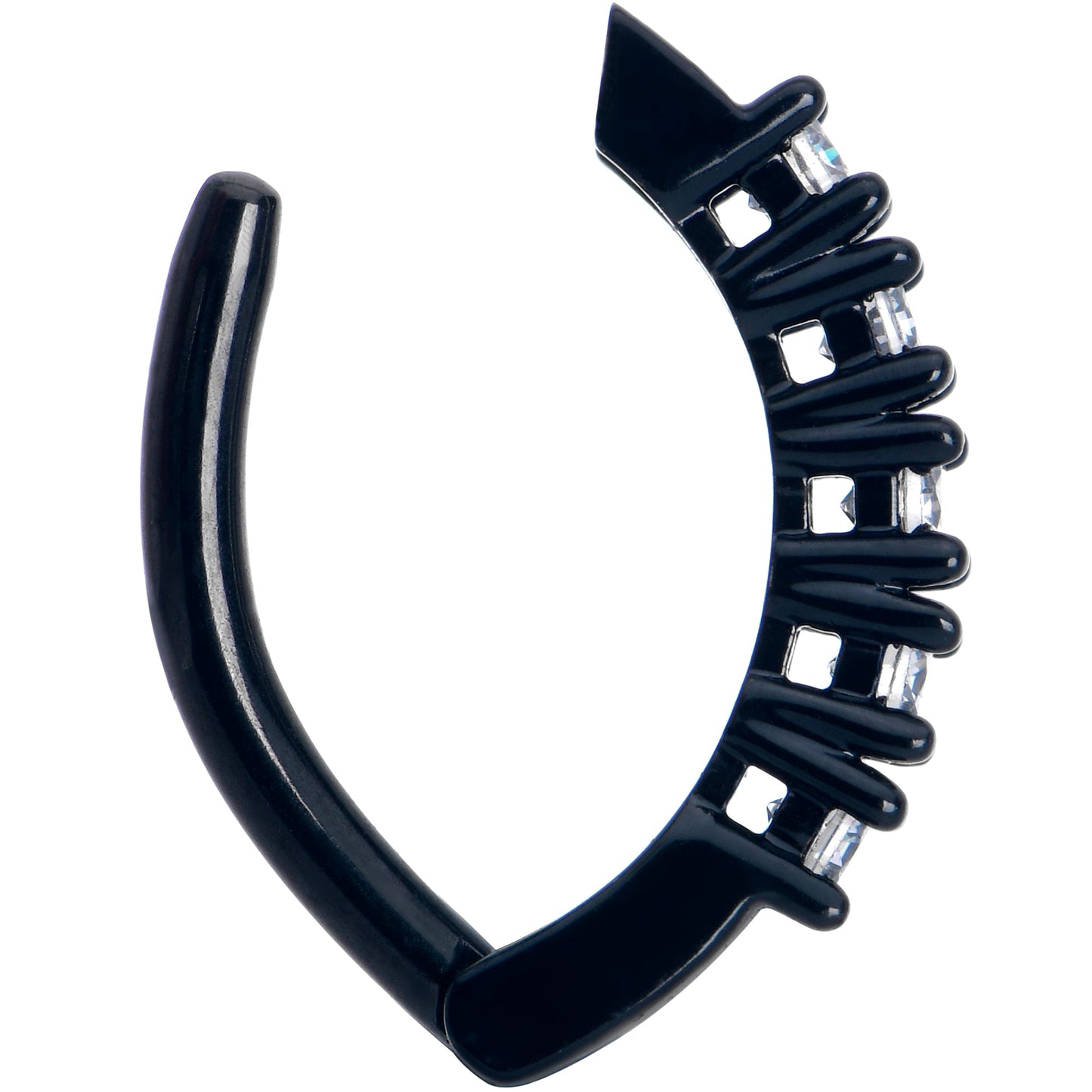 Clear CZ Gem Black Quintet Forward Facing Hinged Belly Hoop
