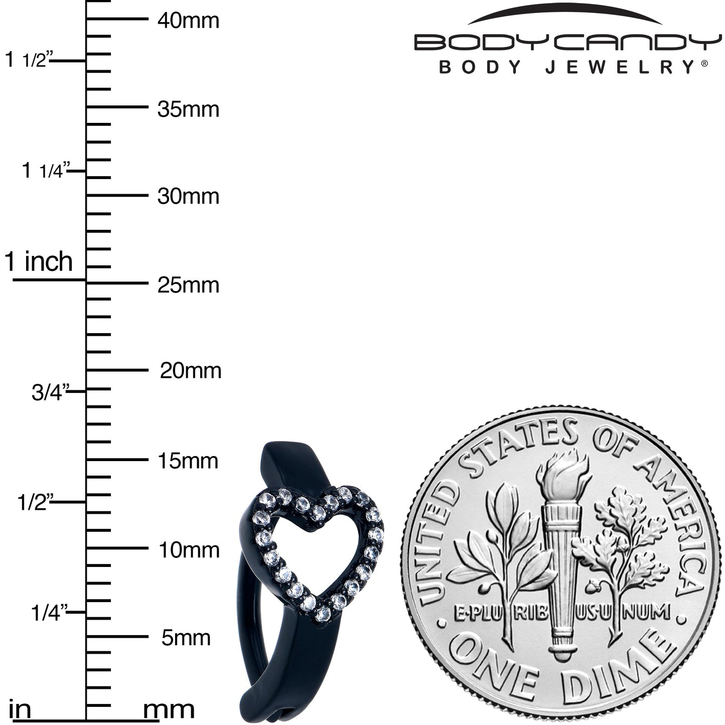 Clear CZ Gem Black Open Heart Forward Facing Hinged Belly Hoop